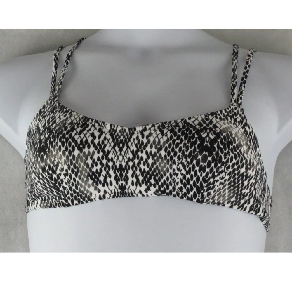 NWT Salt + Cove Juniors Strappy Bralette Bikini Top Swimsuit, Black Snake, Large